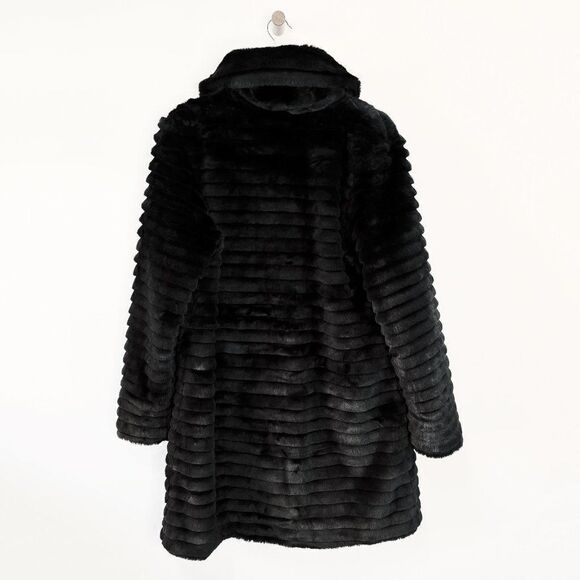 Vintage Nuage Black Faux Carved Fur Mid Length Coat - Picture 2 of 8